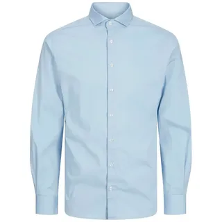 Jack & Jones Junior Langarmhemd JJEAXEL elastisch und einfach kombinierbar unifarben, modisch, regular fit, Web, Hemdkragen blau 128