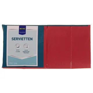 METRO Professional Zelltuch-Servietten, 33 x 33 cm, 1/4 Falz, 3-lagig, rot, 250 Stück