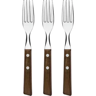 Tramontina Steakgabel Set Tradicional, 3 Stück, Naturholzgriffe, Rostfreier Edelstahl, Tafelgabeln, Ergonomisch