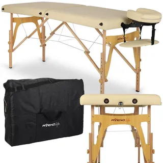 Habys Sonia 2 Zonen Massageliege, klappbar Kosmetikliege, Massagetisch, Massagebank, Vollholz | 165 x 60 cm, Belastung bis 250 kg, - Beige