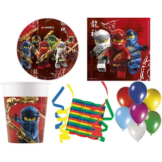Procos Einweggeschirr-Set 140-tlg Set Kindergeburtstag Party Feier Fete Deko Motto Lego Ninjago (140-tlg), 8 Personen bunt