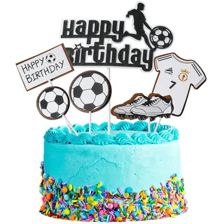 Fyfjur Tortendeko Geburtstag, Fussball Happy Birthday Tortendeko, Cake Topper Geburtstag, Tortentopper, Kuchen Deko Fußball für Kindergeburtstag ErwachsenenParty