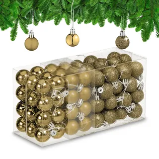 Relaxdays Weihnachtskugeln im 96er Set glitzernde, matte & glänzende Baumkugeln, Weihnachtsbaumdeko, Kunststoff, gold