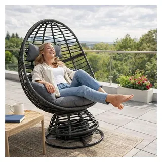 Estexo Polyrattan Loungesessel Rattan Sessel Relaxsessel Stuhl Anthrazit