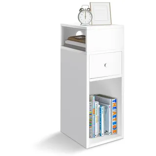 VOUNOT VOUNOT® Nachttisch, Schmal, Beistelltisch mit 2 offenem Fach & 1 Schublade, Modern Nachtschrank, Nachtkästchen für Schlafzimmer, Wohnzimmer, 25x30x66cm Weiß