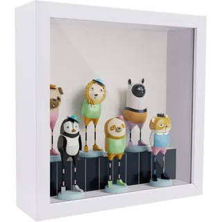 ShawFly 3D Shadow Box(22.3x22.3x6cm) Bilderrahmen aus Holz tiefe Box quadratisch tiefe Vitrine für Medaillen, Blumen und Kunsthandwerk (Weiß)