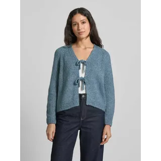 Strickjacke mit Schnürverschluss, Rauchblau, 36