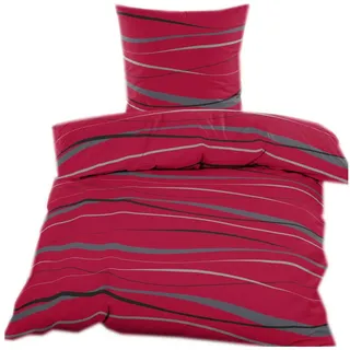 KH-Haushaltshandel Bettwäsche Biber Wellen Rot 135 x 200 cm + 80 x 80 cm