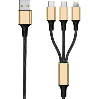 2Go 3 in 1 USB Ladekabel Micro-USB,Apple,TypeC Nylon 1,5m gold - Apple