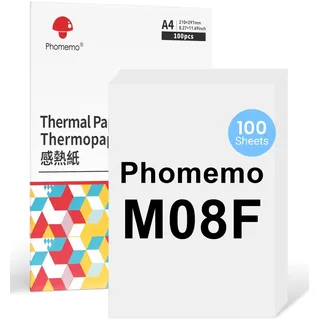 Phomemo M08F A4 Thermopapier Kompatibel für Phomemo M08F M08D M832 M832D M833 M834 Q302 Mobiler Drucker und andere tragbare A4 Thermodrucker, M08F Druckerpapier, 210x297mm, 100 Blatt