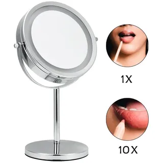 MuCoLa LED 10 fach Kosmetikspiegel Schminkspiegel Makeup Spiegel Badspiegel Rasierspieg - Silber