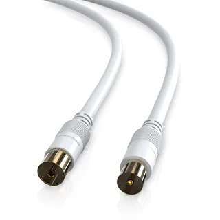 conecto HQ Antennenkabel - DVB-C, DVB-T/T2-4K UHD 1080p Full HD HDTV 3D - Koaxialkabel, TV-Stecker/Buchse, Doppelte Schirmung, Vergoldete Stecker, Weiß, 1,5m