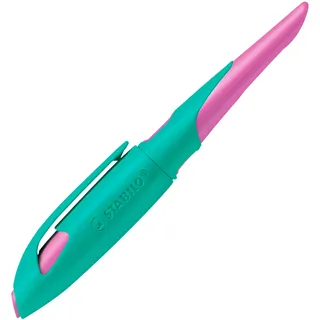 Stabilo EASYbirdy Patronenfüller türkis/pink A für Rechtshänder mit Anfänger-Feder - in türkis/neonpink - inkl. Patrone - blau (löschbar)