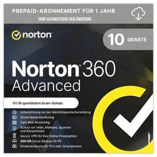 NortonLifeLock Norton 360 Advanced 10 Geräte 1 Jahr ESD DE Win Android iOS