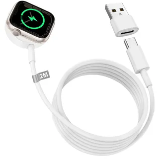 Schnellladekabel für Apple Watch Ladegerät, iWatch Ladekabel 2M Apple Watch Ladekabel USB C Magnetisch Ladestation Ladegerät iWatch Charger Kabel für iWatch Serie 10/9/8/7/6/5/4/3/2/SE/Ultra