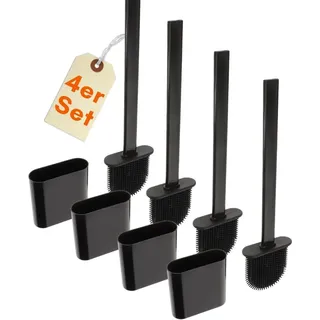 GarPet Klobürste Silikon schwarz Wandmontage Silikon Toilettenbürste WC Bürste Klobürstenhalter ohne bohren WC Bürstengarnitur Toilettenbürste 4 Stück