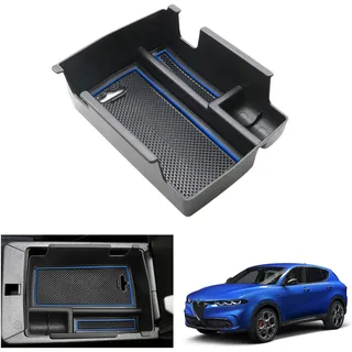 GAFAT Alfa Romeo Tonale 2022-2024 2025 Mittelkonsole Aufbewahrungsbox, Romeo Tonale Armlehne Organizer Tray Handschuhfach, Alfa Romeo Tonale Zubehör (Blau)