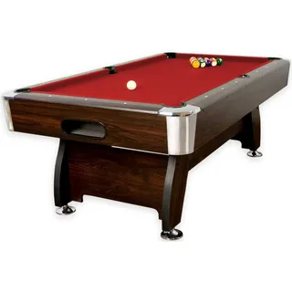 GAMES PLANET 8 ft Billardtisch Premium“ + Zubehör, 9 Farbvarianten, 244x132x82 cm (LxBxH), Dunkles Holzdekor, rotes Tuch