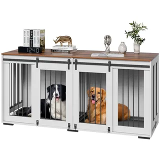 Vevor Hundekäfig Möbel für 2 Hunde, 1800x600x861mm, Doppel-Hundebox-Möbel mit doppelten Schiebetüren, Hundebox-TV-Ständer, Stahlrahmen, Doppel-Hundebox für kleine, mittelgroße & große Hunde, weiß