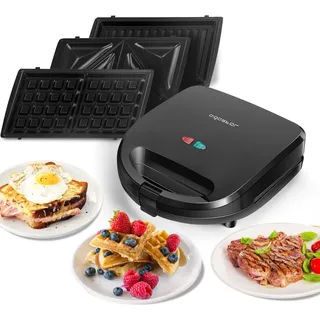 Aigostar - 3 in 1 Sandwichmaker, Sandwichtoaster, Kontaktgrill, Waffeleisen, 3 Abnehmbare,750 W