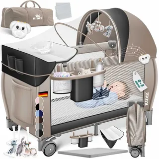Kidiz KIDIZ® Babybett Reisebett Kinderreisebett Faltbar mit Matratze 120x60, Seiteneingang, Wickelauflage, Mosktionetz, Spielbogen & Tragetasche Baby Beistellbett Kinderbett ab Geburt bis 15 kg