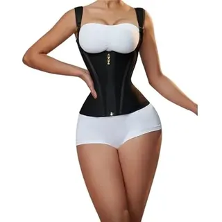 LNNXSZ Waist Trainer Damen Body Shaper Shapewear Damen Weste Tops Doppelte Kompression Taillentrainer Korsett Verstellbarer Reißverschluss und Hakenösen(Black,S)