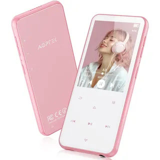 AGPTEK 64GB MP3 Player Bluetooth 5.3 mit 2,4" TFT Farbbildschirm, HiFi Musik Kinder MP3 Player mit Lautsprecher, Touch-Tasten, FM-Radio, E-Book, Aufnahme, Unterstützung bis zu 128 GB, Rosa