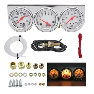 EffiFish 52 mm Dreifach-Messgerät-Set für Öldruck, Wassertemperatur, Volt, Chrom, Armaturenbrett-Monitor-Set für 12 V Autos