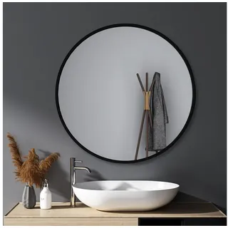 WDWRITTI Badspiegel Spiegel Rund Rundspiegel mit ohne beleuchtung Ø40/50/60/70/80cm (Wandspiegel Badezimmerspiegel, Touch, Uhr auswählbar), Hochauflösende kupferfreie Spiegel, IP44 schwarz Ø 40 cm x 40 cm x 40 cm