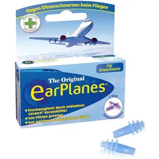EarPlanes Erwachsene – Ohrstöpsel zum Druckausgleich im Flugzeug, hilft Druck und Ohrenschmerzen beim fliegen zu vermeiden, 2 Stück