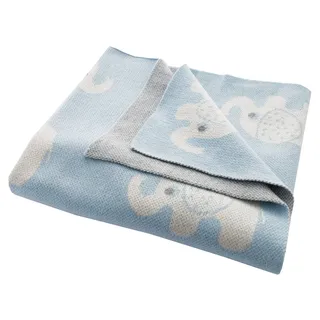 Bio Babydecke 100% Bio-Baumwolle (kbA) GOTS zertifiziert, Elefanten Blau, 80 x 100 cm