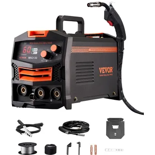 Vevor MIG-Schweißgerät, 130 A synergetische MIG-Schweißmaschine, gasloses Fülldraht-Welder, tragbarer MIG-Schweißer mit IGBT-Wechselrichtertechnologie und digitalem Anzeigebildschirm
