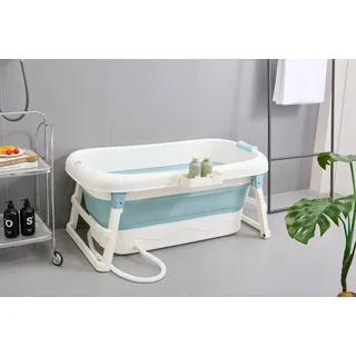 Faltbare Badewanne Erwachsene klappbare mobile bathtub für Badezimmer, Dusche und Balkon| Ideal für kleine Badezimmer Mit Seifenkorb, Nackenkissen, praktisch und tragbar (117, blau)