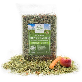 HEULAND® Premium Heu Lecker Schmecker mit Karotte und Apfel (4X 500g) Frisches Bergwiesenheu für Kleintiere Kaninchen Hamster Streu Meerschweinchen Futter für Nager Zwergkaninchen Hasen - 2 Kilo