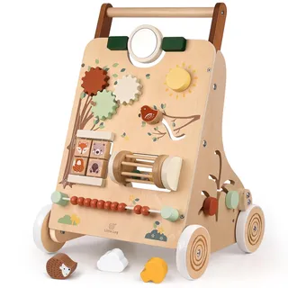 Little Log Lauflernwagen Holz, 9-in-1-Multifunktional Montessori Spielzeug mit, Lauflernhilfe Baby Gehhilfe mit, Baby Walker Geschenk für Jungen und Mädchen
