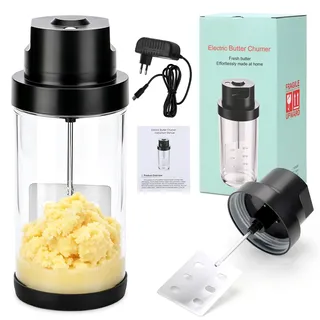 GAESHOW Butterfass Glas Elektrisch, 1,8L Buttermaschine Edelstahl Rührer | Butterkanne, Butterfass für Butter Selber Machen, Schnell Einfach Butter Herstellen, Große Kapazität, Ein-Klick-Operation