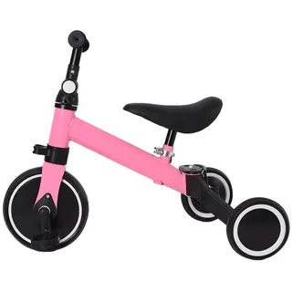 2 in 1 Kinder Dreirad & Laufrad & Balance Bike mit verstellbarem Sitz und Lenker, Kinder Tricycle mit abnehmbaren Pedalen, für Kinder von 1-3 Jahre alt-2 in 1 (rosa)