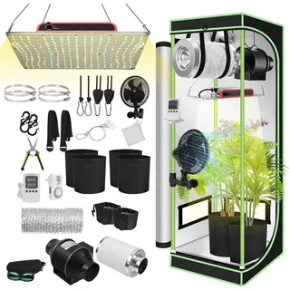 Izrielar Growbox Komplettset,Indoor Gewächshaus mit 100W LED Vollspektrum Dimmbar, Carbon-Filter, Ventilator, Anzuchtzelt, Zuchtzelt,60x60x140 - Schwarz