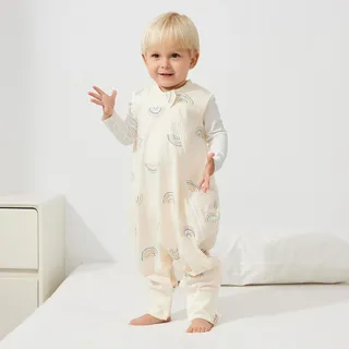 Duomiaomiao 0.5 Tog Baby Schlafsack Sommer, Schlafsack mit füßen, Dünne Sommerschlafsack mit füßen, 100% Baumwolle Jungen Schlafsack 2-3 Jahre(Regenbogen)