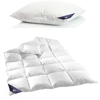 Welt der Träume Daunendecke | 135x200 cm, 1200 g | GRATIS Daunen Kissen 80x80, 1100 g | 100% Baumwolle | Daunenbettdecke 135x200 | kein Lebendrupf | Ganzjahresdecke