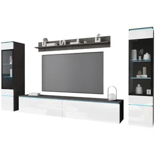 P & B Wohnwand Vera, 4-tlg. ca. 240x130 cm, Anthrazit/Weiß