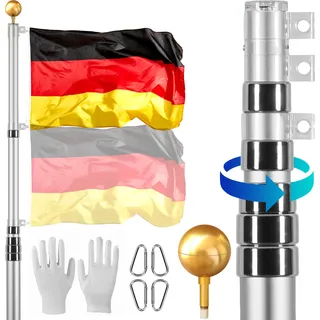 Vevor 30ft Teleskop-fahnenmast-set, Robustes Fahnenmast-set Aus Aluminiumlegierung Im Boden Für Draußen, 3 Anzeigemodi Fahnenmast Mit Professionellem Zubehör, Deutsche Flagge, Silber - Vevor
