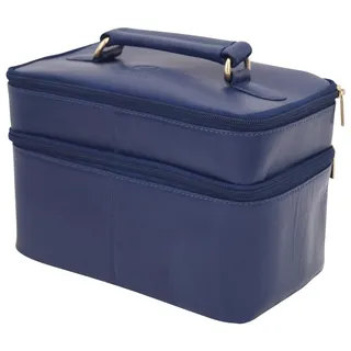 GERMANUS Handgemachte Kosmetiktasche Ina, Kosmetikkoffer und Kulturtasche aus dickem Leder, Blau