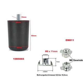 Prima-Online Möbelfuß Kunststoff Beine Möbelfüße Möbelbeine schwarz Gewindestift M8x15
