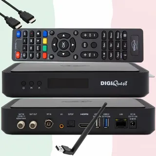 TiVuSat Karte 4K UHD + DIGIQuest Q80 Combo Receiver 4K H.265 S2+T2 HEVC Set-Top Box, zertifizierter TiVuSat Receiver mit Karte (Nicht AKTIVIERT), Mediaplayer, WebRadio, 150 USB WiFi Stick, HTS HDMI