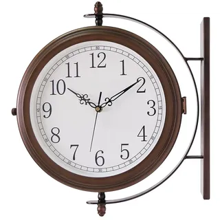 BESTIME 66264A 40,6 cm doppelseitige Metall-Wanduhr mit antikem rotem Kupfer. Stabiler Rahmen, leicht zu lesen, Garten, Heimdekoration, Innen- und Außenbereich, Bauernhaus, Hof, Bahnhof, Büro,