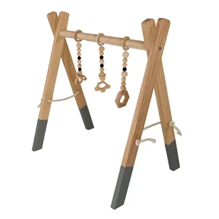 Lemodo Spielbogen Baby aus Kiefernholz natur, klappbar mit Anhängern