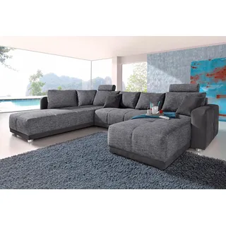 Jockenhöfer Gruppe Wohnlandschaft Orlando U-Form, mit Federkern, Bettfunktion und Bettkasten, inklusive 2 Kopfstützen grau