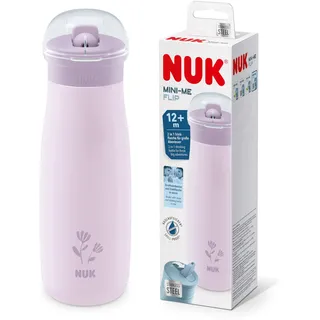 NUK Edelstahl-Wasserflasche mit Strohhalm lila 500 ml