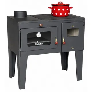 Kupro Kaminofen mit Backfach und Herdplatte Alegra 6 kW Kamin Mehrfachbelegung Holzofen Ofen Holz Holzherd Küchenhexe Kochplatte Küchenofen - Schwarz